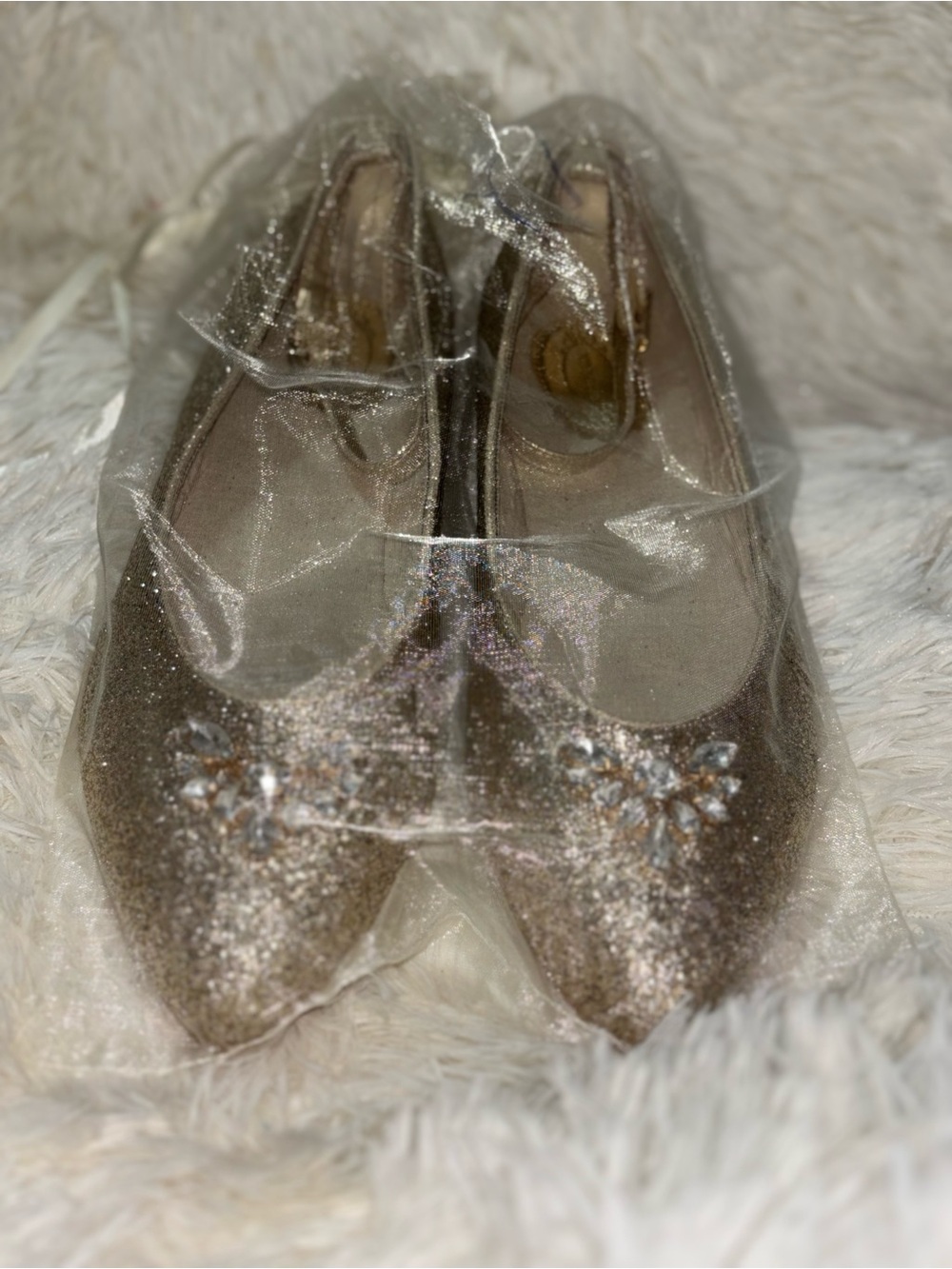 Glitter Pointed Toe Flats with Embellishment - Gold - Picture 7 of 14